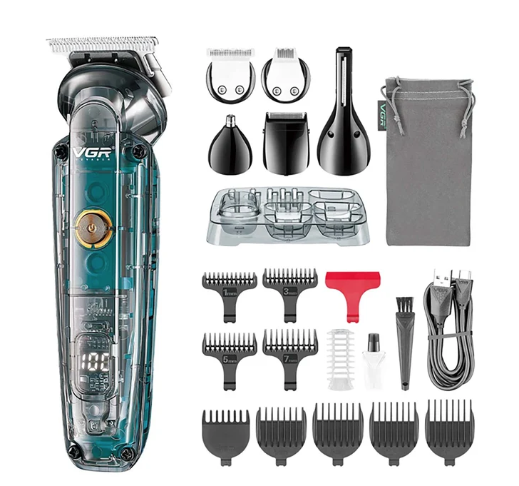 Aparat de ras electric multifunctional 6 in 1 VGR V 102 display digital LED 5 capete 11 Piepteni
