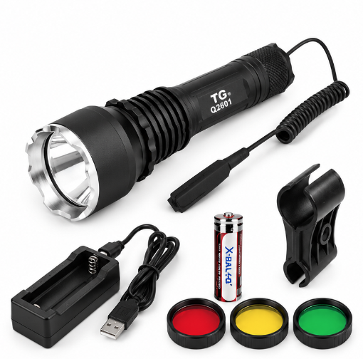 Lanterna LED TG 30W BL Q2601 cu Filtre Colorate Acumulator 18650 si Suport de Montare