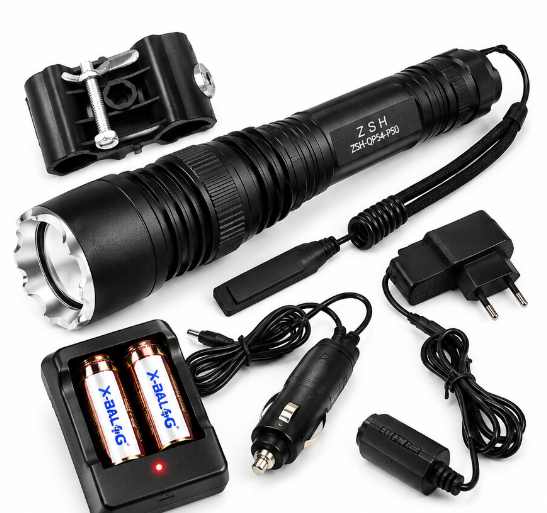 Lanterna LED Tactica ZSH QP54 P50 Zoom 2×18650 Suport si incarcare 12V/220V