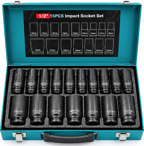 Trusa cu 16 Tubulare de Impact 1/2 dimensiune de la 10 la 32 mm